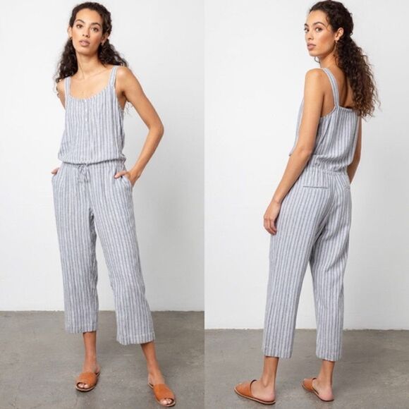 Rails Pants - Rails Jumpsuit Women’s Large Brooklyn Gray Caldas Striped Linen Blend Sleeveless